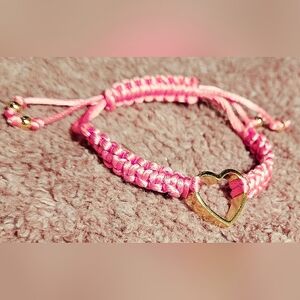 Juicy Couture Adjustable Woven Braided Neon Pink Gold Open Heart Charm Bracelet